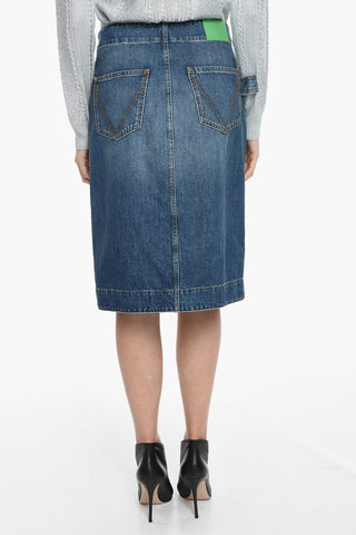 Side Closure Denim Skirt with Hip Slit