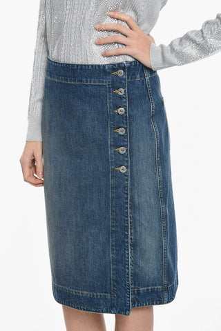 Side Closure Denim Skirt with Hip Slit