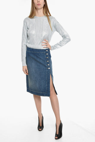 Side Closure Denim Skirt with Hip Slit