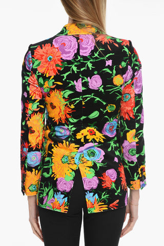 Floral Motif Velour Single-breasted Blazer
