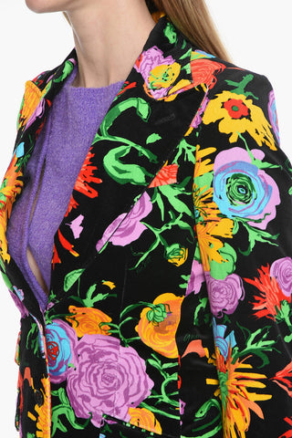 Floral Motif Velour Single-breasted Blazer