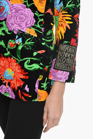 Floral Motif Velour Single-breasted Blazer