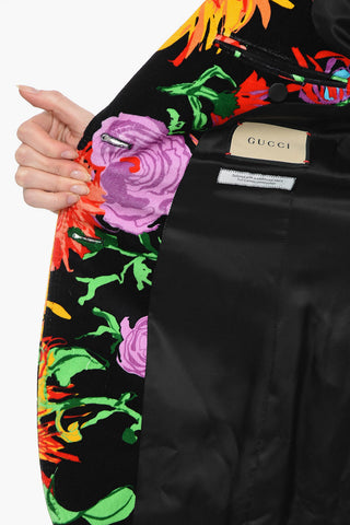 Floral Motif Velour Single-breasted Blazer