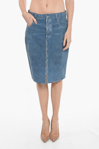 Gonna in Pelle Stampata Denim con Spacco Front/Back
