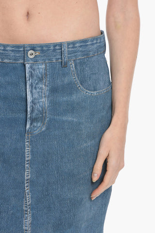 Gonna in Pelle Stampata Denim con Spacco Front/Back
