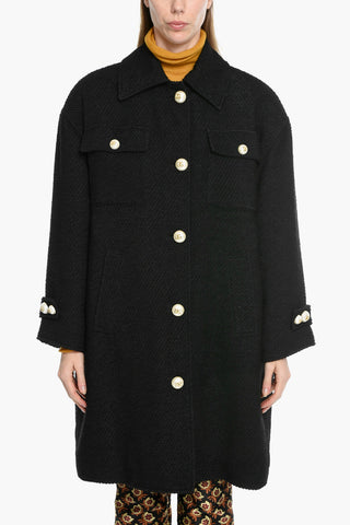 Textured Wool Oversized Coat with Pearl Buttons