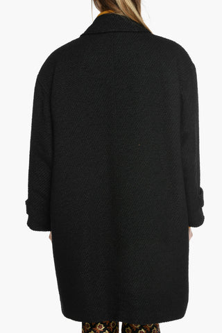 Textured Wool Oversized Coat with Pearl Buttons