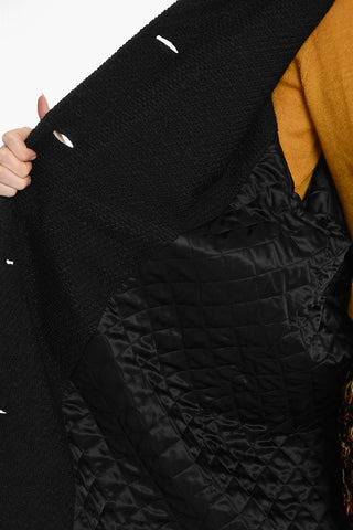 Textured Wool Oversized Coat with Pearl Buttons