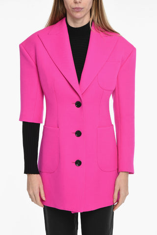Wool Canvas Long Blazer with Asymmetric Sleeves