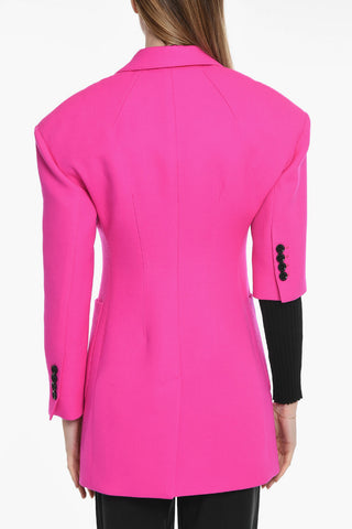 Wool Canvas Long Blazer with Asymmetric Sleeves