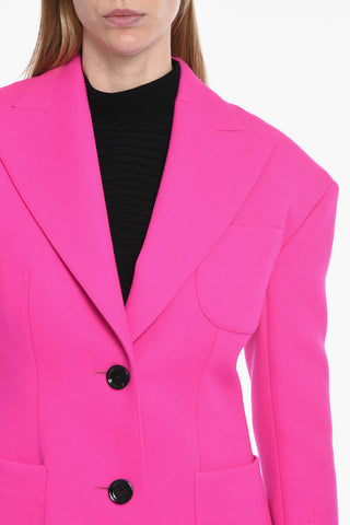 Wool Canvas Long Blazer with Asymmetric Sleeves