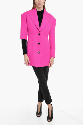 Wool Canvas Long Blazer with Asymmetric Sleeves