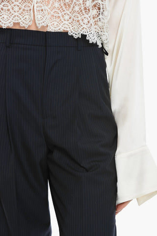Double-pleated Hairline Stripes Regular Fit Pants