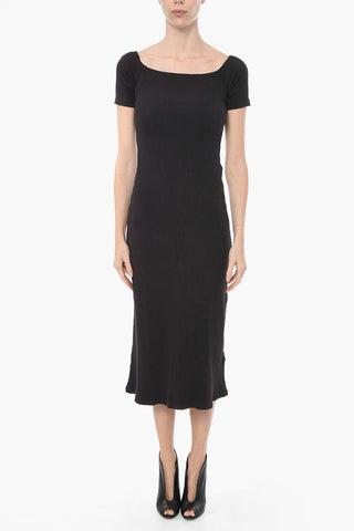 Ribbed TINDRA Off-shoulder Sheath Dress