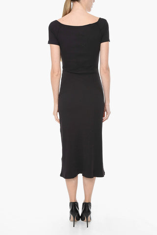 Ribbed TINDRA Off-shoulder Sheath Dress