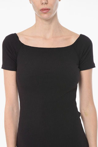 Ribbed TINDRA Off-shoulder Sheath Dress