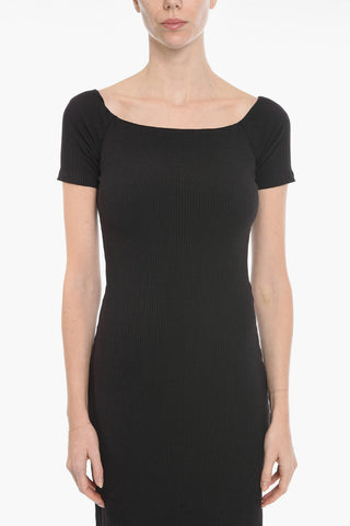 Ribbed TINDRA Off-shoulder Sheath Dress