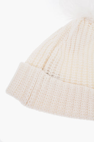 Solid Color Cashmere CLOVER Beanie with Feathers Detail