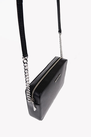 MICHAEL Saffiano Leather JET SET Crossbody Bag with Silver-Tone Logo