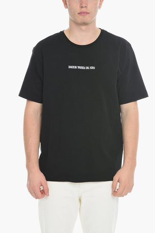 Solid Color FEDERAL RESERVE Crew-neck T-Shirt with Contrasting Print
