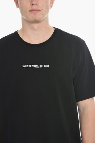 Solid Color FEDERAL RESERVE Crew-neck T-Shirt with Contrasting Print