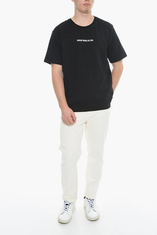 Solid Color FEDERAL RESERVE Crew-neck T-Shirt with Contrasting Print