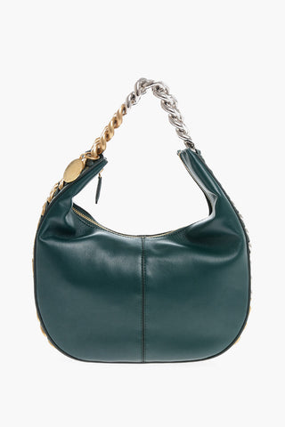 Faux Leather FRAYME Hobo Bag with Gradient Chain and Logo Charm