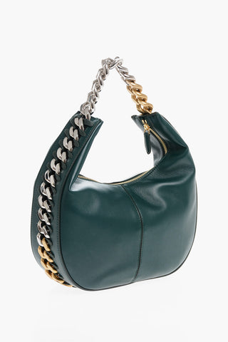 Faux Leather FRAYME Hobo Bag with Gradient Chain and Logo Charm