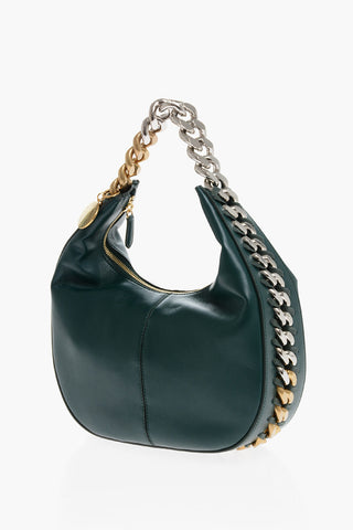 Faux Leather FRAYME Hobo Bag with Gradient Chain and Logo Charm