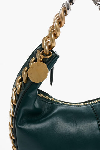 Faux Leather FRAYME Hobo Bag with Gradient Chain and Logo Charm