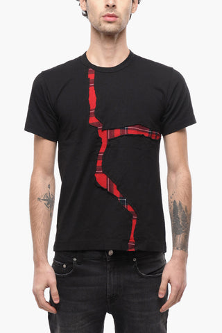 SHIRT Cotton Crew-Neck T-shirt with Plaid Check Detail
