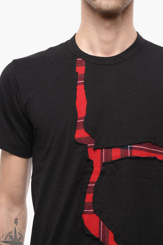 SHIRT Cotton Crew-Neck T-shirt with Plaid Check Detail