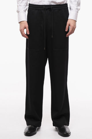 Elastic Waistband Wool Pants with Drawstring