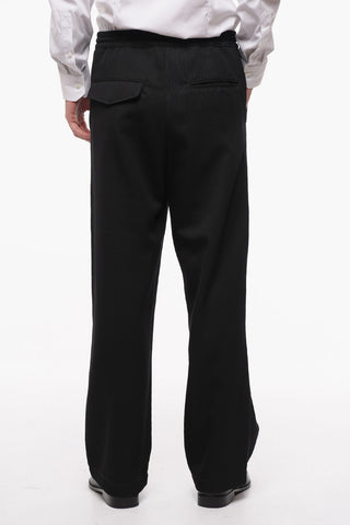 Elastic Waistband Wool Pants with Drawstring