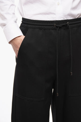 Elastic Waistband Wool Pants with Drawstring