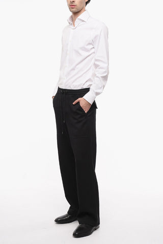 Elastic Waistband Wool Pants with Drawstring