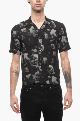 Skull Print Bowling Shirt with Breast Pocket