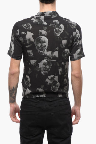 Skull Print Bowling Shirt with Breast Pocket