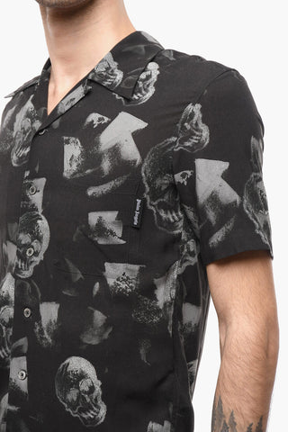 Skull Print Bowling Shirt with Breast Pocket