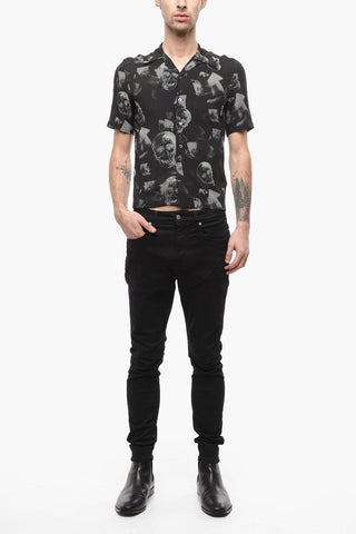 Skull Print Bowling Shirt with Breast Pocket