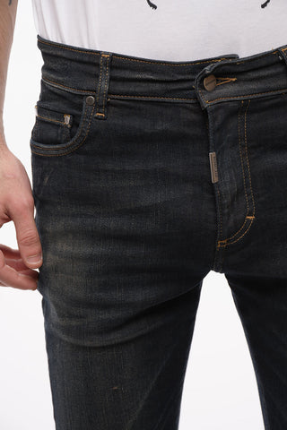 Jeans Slim Fit con Bottone Logato 13cm