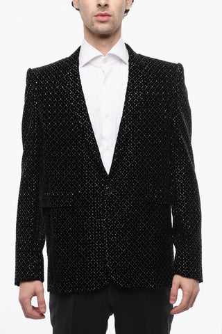 Velour Tuxed Blazer with Beaded Embroideries