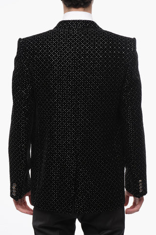 Velour Tuxed Blazer with Beaded Embroideries