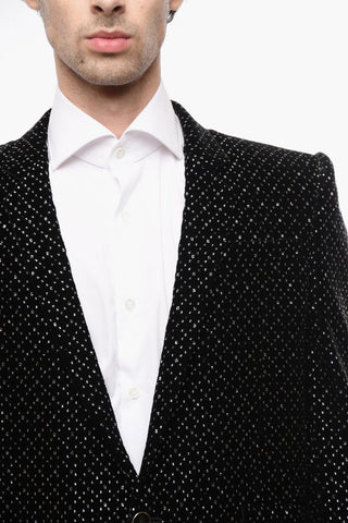 Velour Tuxed Blazer with Beaded Embroideries
