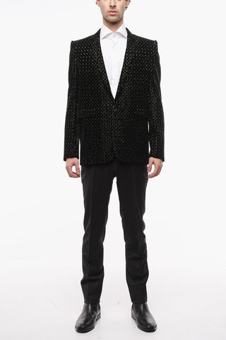 Velour Tuxed Blazer with Beaded Embroideries