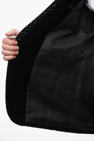 Velour Tuxed Blazer with Beaded Embroideries