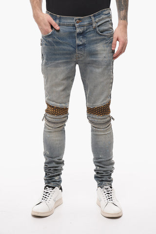 Vintage-effect Biker Denims with Velour Details 14cm