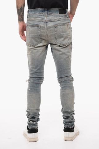 Vintage-effect Biker Denims with Velour Details 14cm