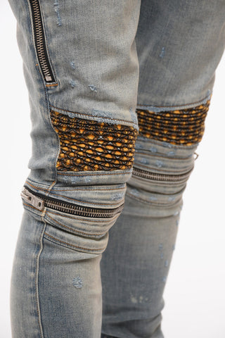 Vintage-effect Biker Denims with Velour Details 14cm