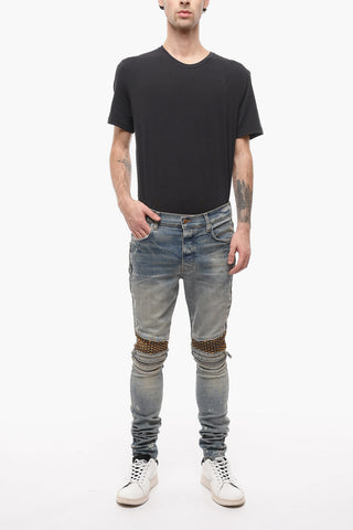 Vintage-effect Biker Denims with Velour Details 14cm